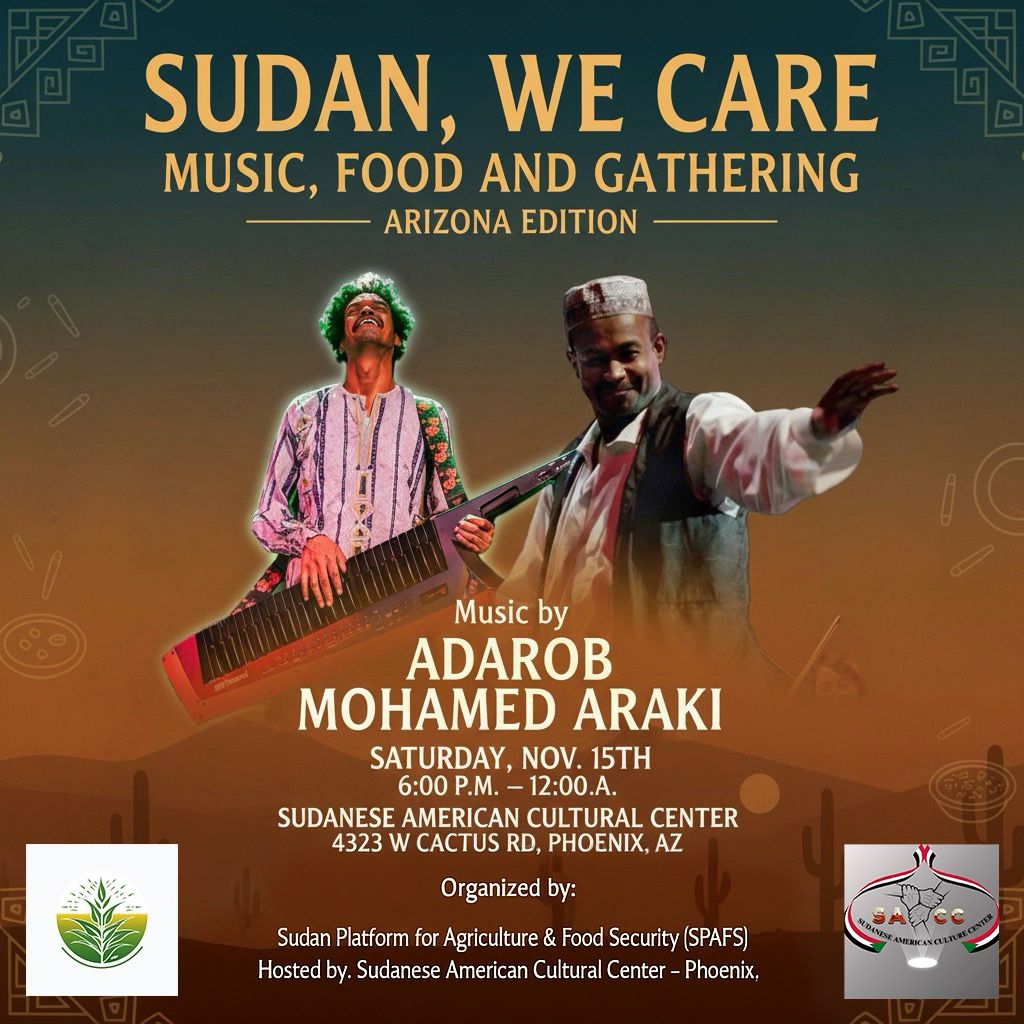 Sudan, We Care: Music, Food and Gathering flyer